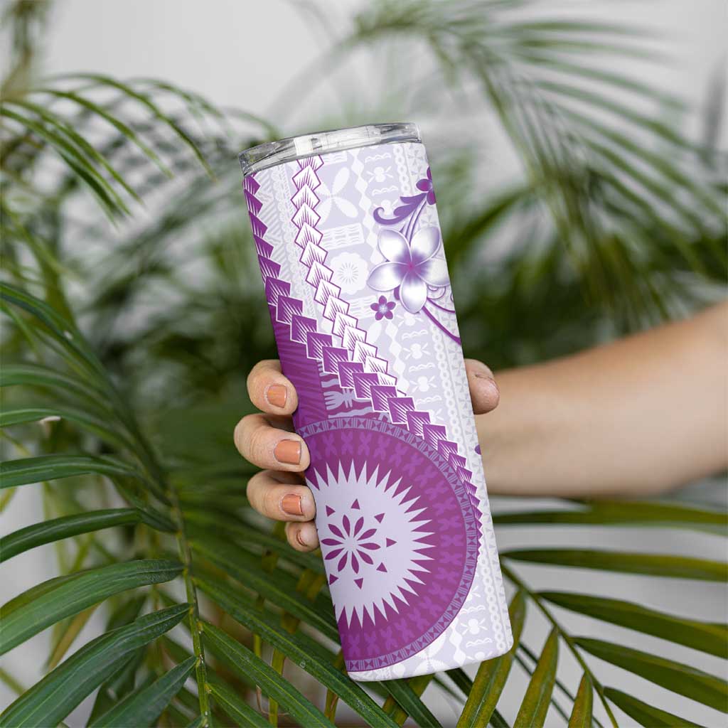 Bula Fiji Skinny Tumbler Violet Plumeria Masi Tapa Pattern - Polynesian Pride