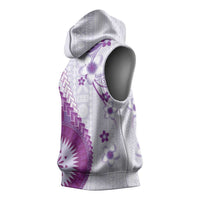Bula Fiji Sleeveless Hoodie Violet Plumeria Masi Tapa Pattern - Polynesian Pride