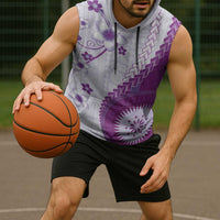 Bula Fiji Sleeveless Hoodie Violet Plumeria Masi Tapa Pattern - Polynesian Pride