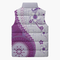 Bula Fiji Sleeveless Puffer Jacket Violet Plumeria Masi Tapa Pattern - Polynesian Pride