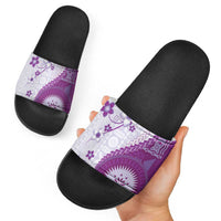 Bula Fiji Slide Sandals Violet Plumeria Masi Tapa Pattern - Polynesian Pride