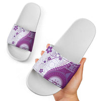 Bula Fiji Slide Sandals Violet Plumeria Masi Tapa Pattern - Polynesian Pride