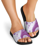 Bula Fiji Slide Sandals Violet Plumeria Masi Tapa Pattern - Polynesian Pride