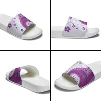 Bula Fiji Slide Sandals Violet Plumeria Masi Tapa Pattern - Polynesian Pride
