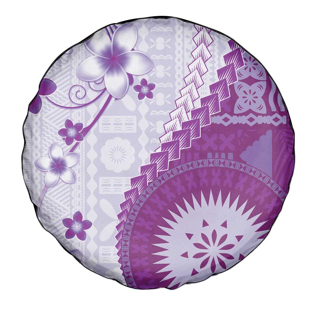Bula Fiji Spare Tire Cover Violet Plumeria Masi Tapa Pattern - Polynesian Pride