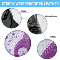 Bula Fiji Spare Tire Cover Violet Plumeria Masi Tapa Pattern - Polynesian Pride