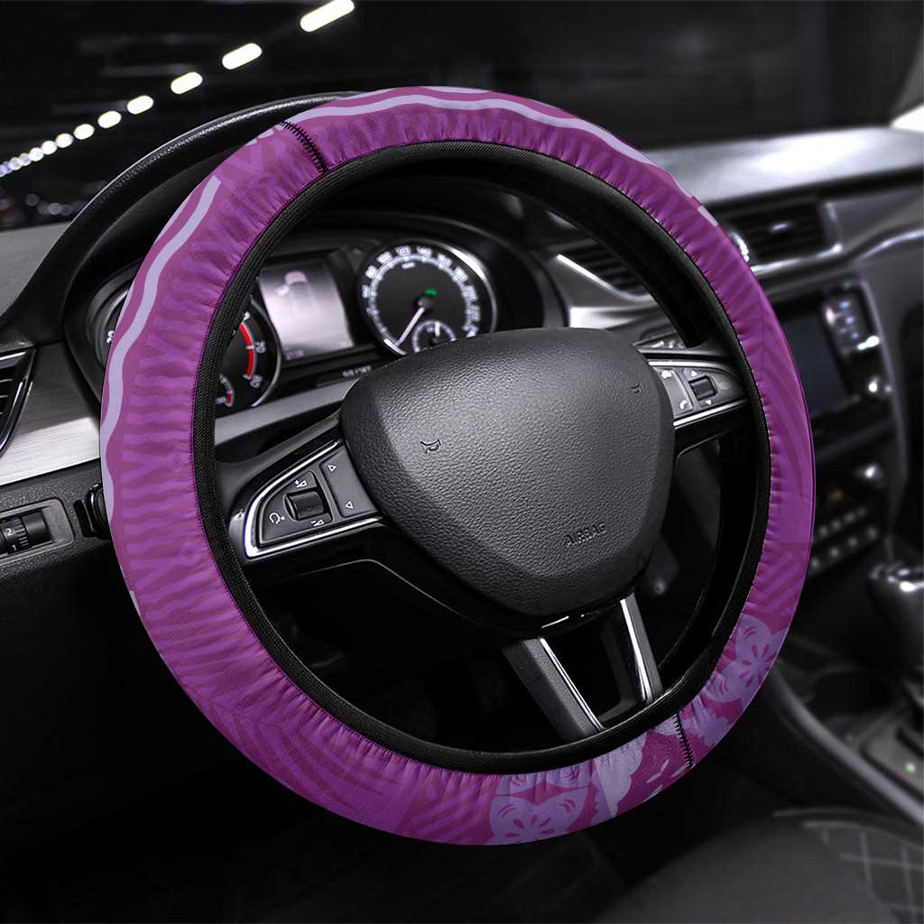Bula Fiji Steering Wheel Cover Violet Plumeria Masi Tapa Pattern - Polynesian Pride