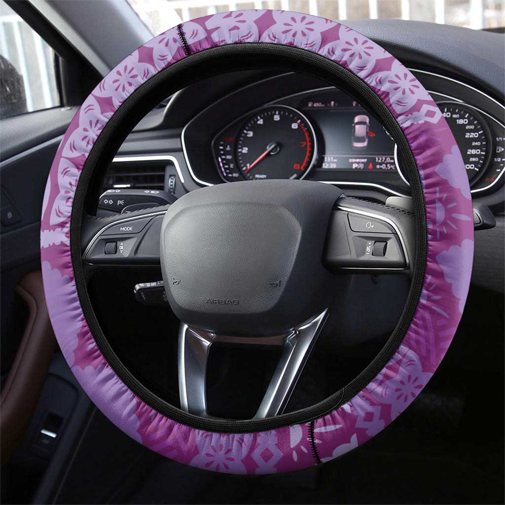 Bula Fiji Steering Wheel Cover Violet Plumeria Masi Tapa Pattern - Polynesian Pride