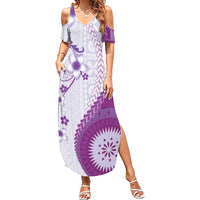 Bula Fiji Summer Maxi Dress Violet Plumeria Masi Tapa Pattern - Polynesian Pride