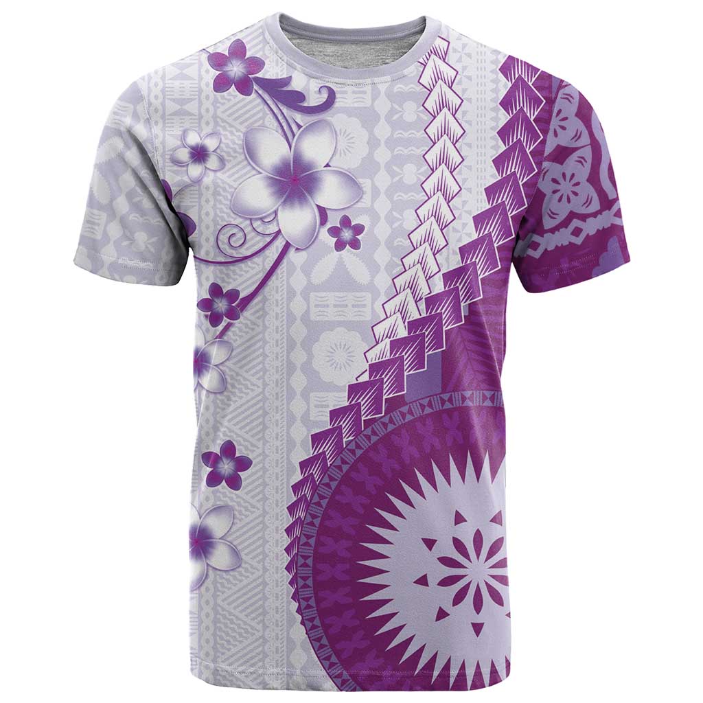 Bula Fiji T Shirt Violet Plumeria Masi Tapa Pattern - Polynesian Pride
