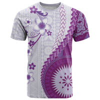 Bula Fiji T Shirt Violet Plumeria Masi Tapa Pattern - Polynesian Pride