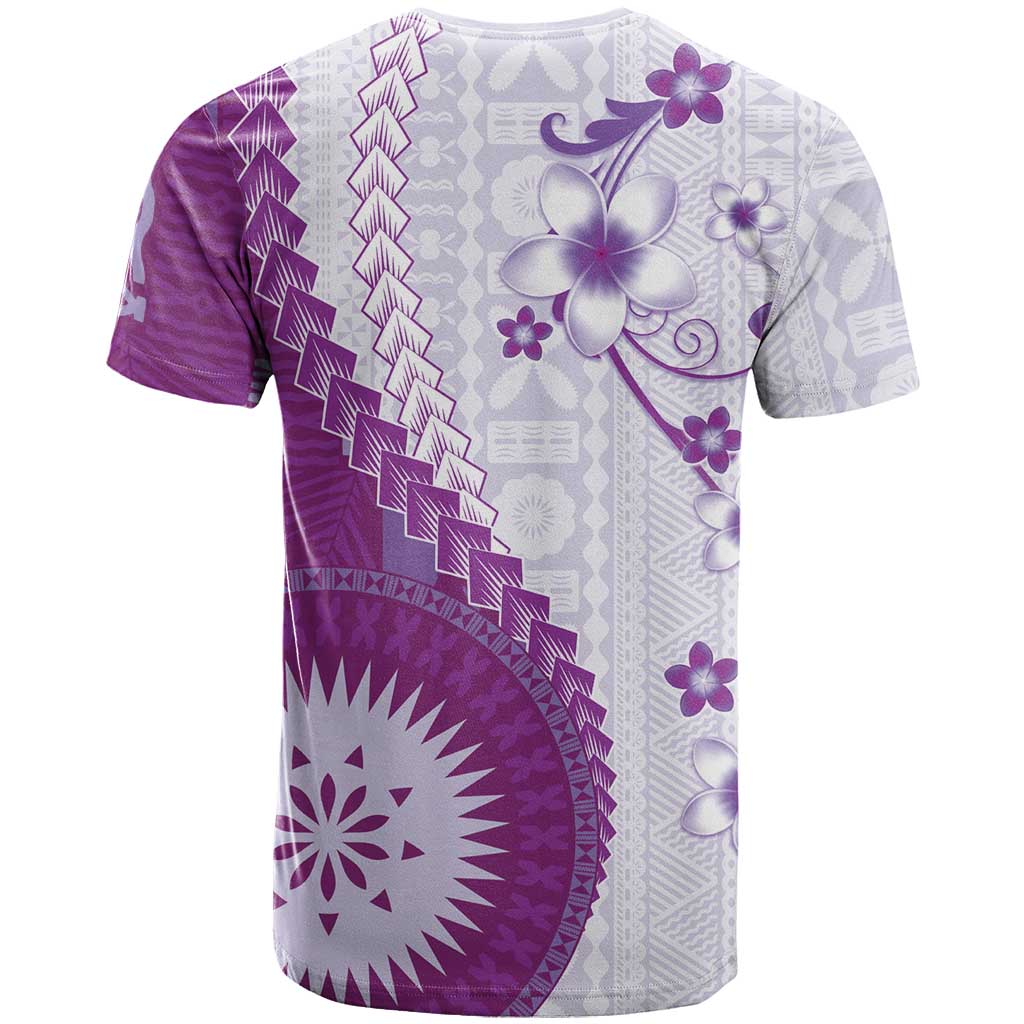 Bula Fiji T Shirt Violet Plumeria Masi Tapa Pattern - Polynesian Pride