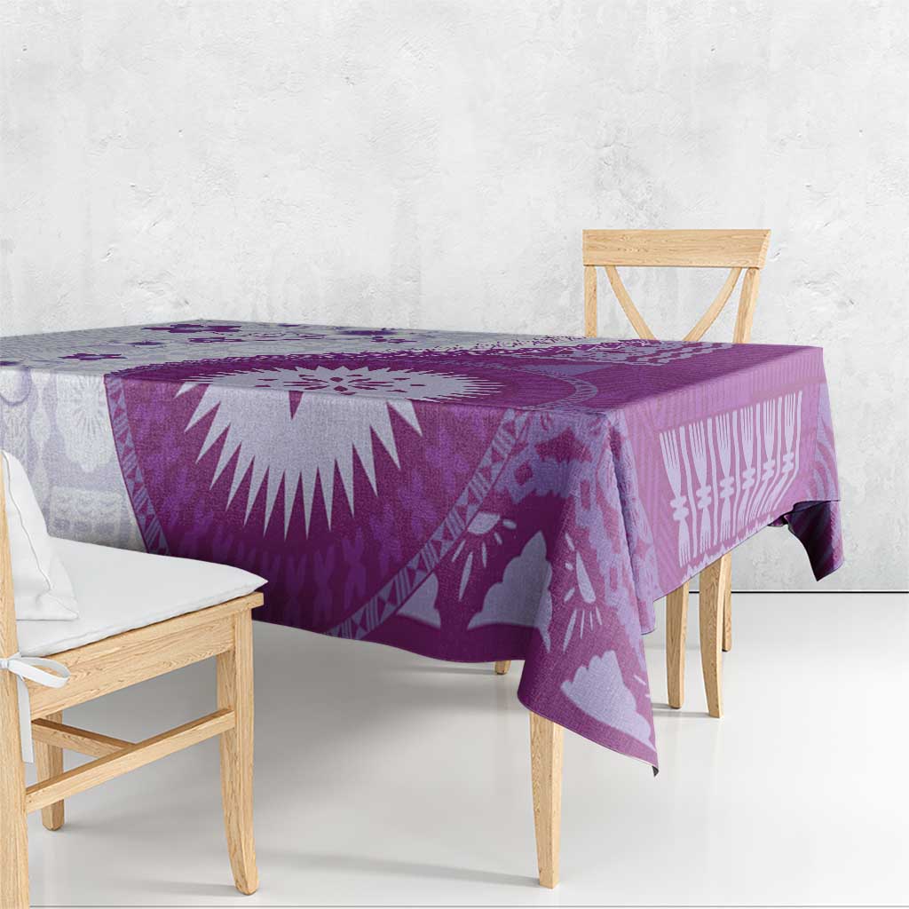 Bula Fiji Tablecloth Violet Plumeria Masi Tapa Pattern - Polynesian Pride