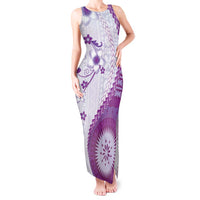 Bula Fiji Tank Maxi Dress Violet Plumeria Masi Tapa Pattern - Polynesian Pride
