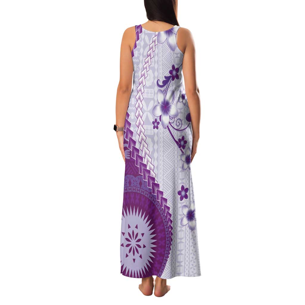 Bula Fiji Tank Maxi Dress Violet Plumeria Masi Tapa Pattern - Polynesian Pride