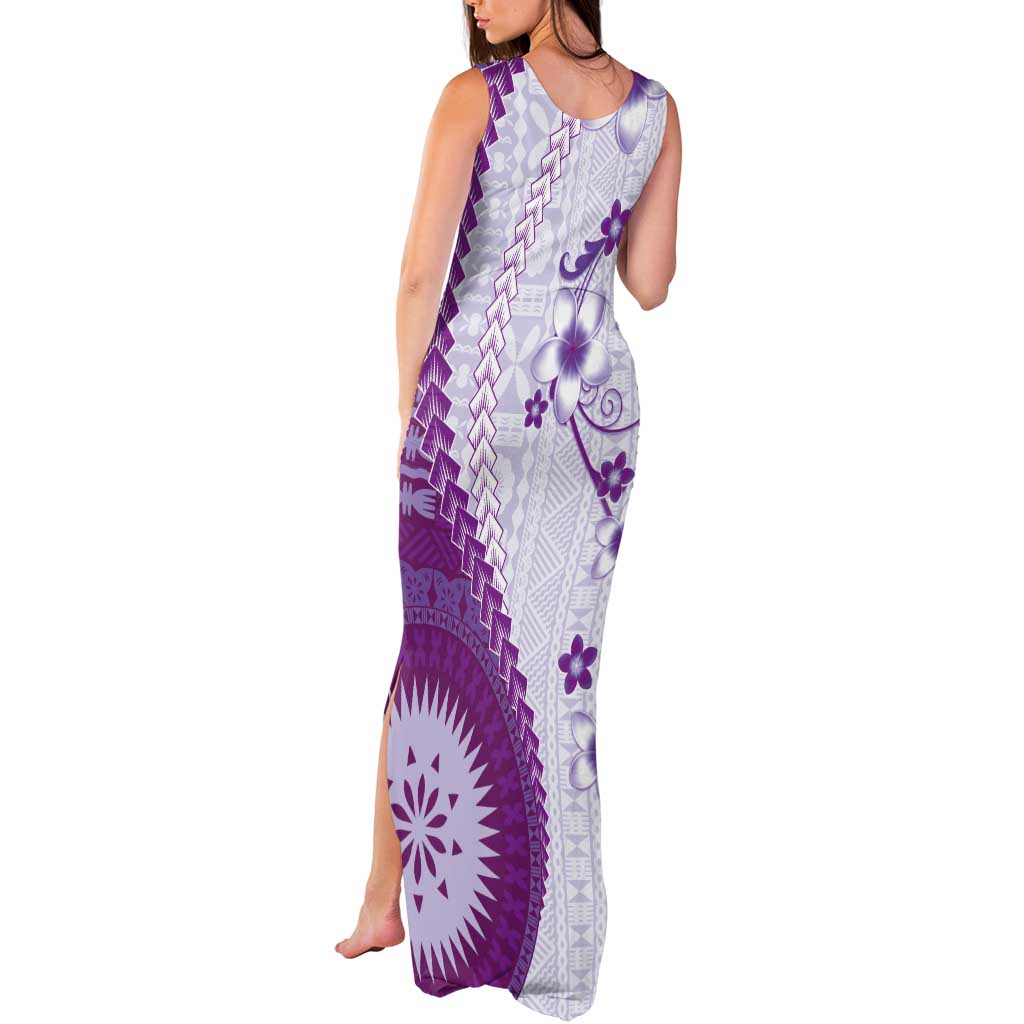Bula Fiji Tank Maxi Dress Violet Plumeria Masi Tapa Pattern - Polynesian Pride