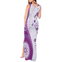 Bula Fiji Tank Maxi Dress Violet Plumeria Masi Tapa Pattern - Polynesian Pride