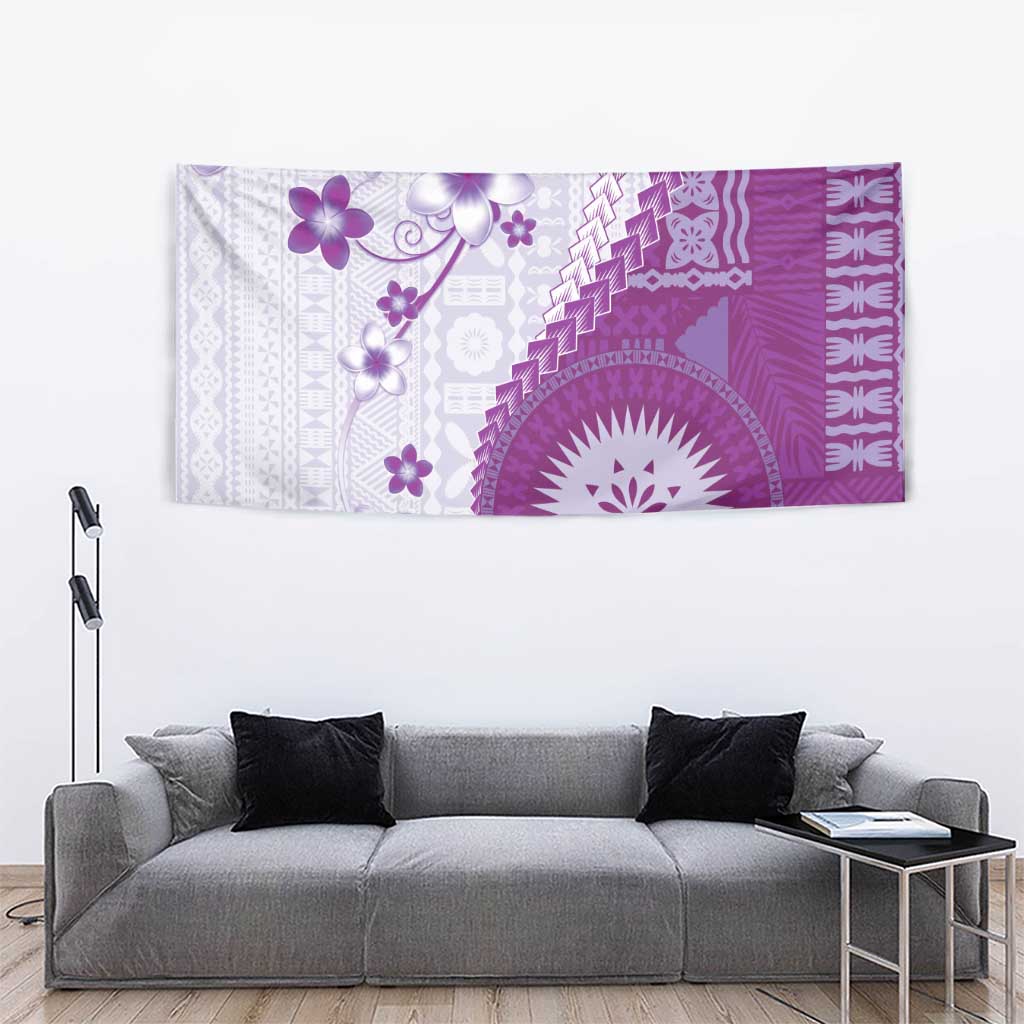 Bula Fiji Tapestry Violet Plumeria Masi Tapa Pattern - Polynesian Pride