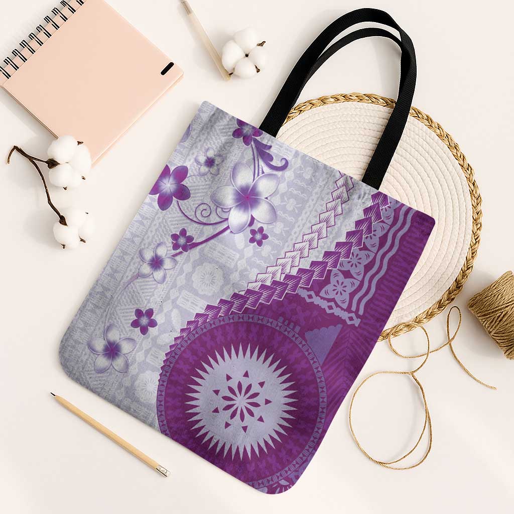 Bula Fiji Tote Bag Violet Plumeria Masi Tapa Pattern - Polynesian Pride