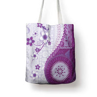 Bula Fiji Tote Bag Violet Plumeria Masi Tapa Pattern - Polynesian Pride
