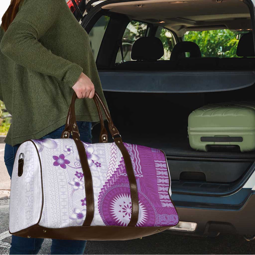 Bula Fiji Travel Bag Violet Plumeria Masi Tapa Pattern - Polynesian Pride
