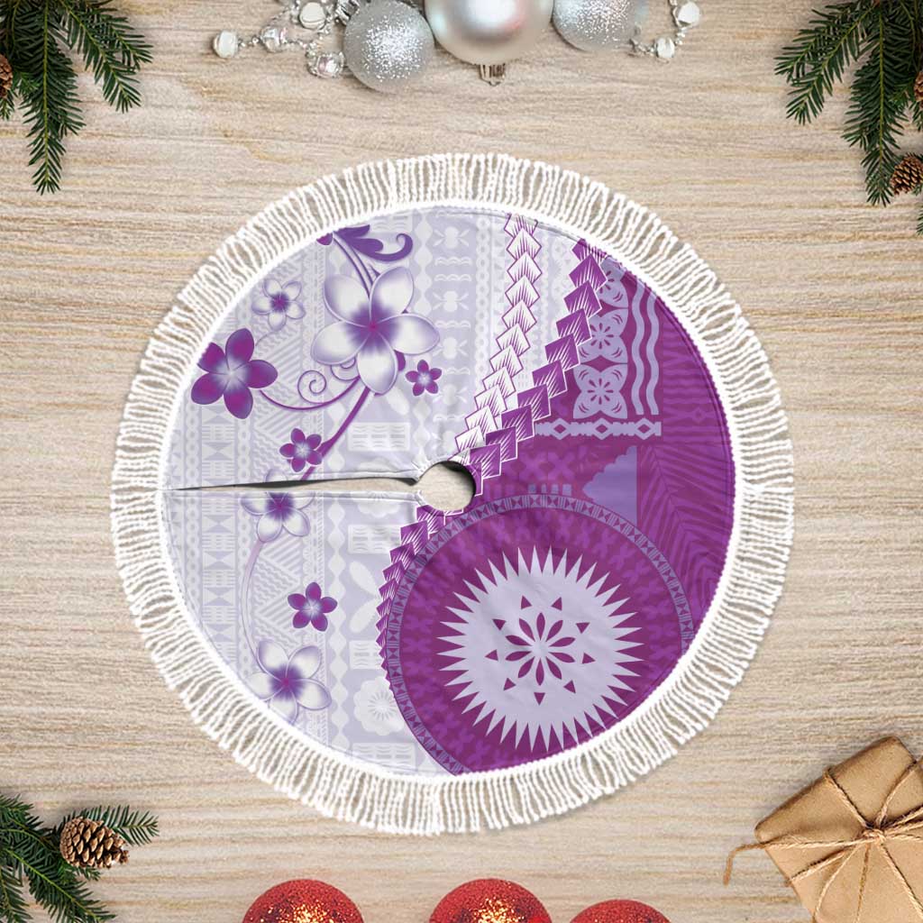 Bula Fiji Tree Skirt Violet Plumeria Masi Tapa Pattern - Polynesian Pride