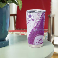 Bula Fiji Tumbler Cup Violet Plumeria Masi Tapa Pattern - Polynesian Pride