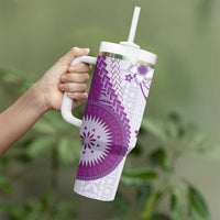 Bula Fiji Tumbler With Handle Violet Plumeria Masi Tapa Pattern - Polynesian Pride