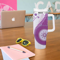 Bula Fiji Tumbler With Handle Violet Plumeria Masi Tapa Pattern - Polynesian Pride