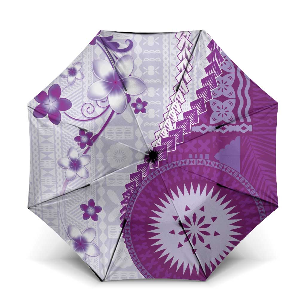 Bula Fiji Umbrella Violet Plumeria Masi Tapa Pattern - Polynesian Pride