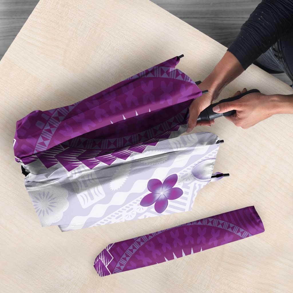 Bula Fiji Umbrella Violet Plumeria Masi Tapa Pattern - Polynesian Pride