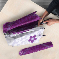 Bula Fiji Umbrella Violet Plumeria Masi Tapa Pattern - Polynesian Pride
