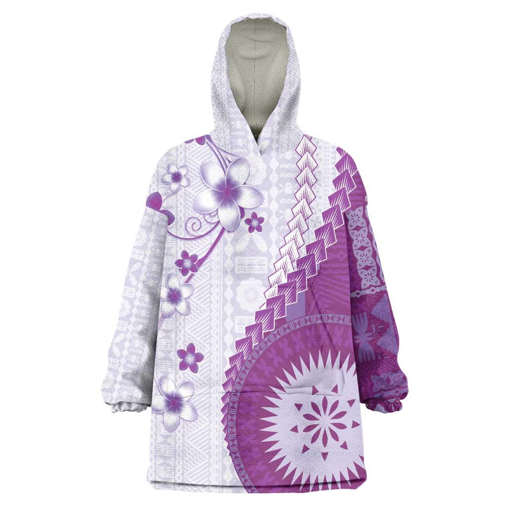 Bula Fiji Wearable Blanket Hoodie Violet Plumeria Masi Tapa Pattern - Polynesian Pride