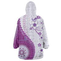 Bula Fiji Wearable Blanket Hoodie Violet Plumeria Masi Tapa Pattern - Polynesian Pride