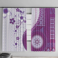 Bula Fiji Window Curtain Violet Plumeria Masi Tapa Pattern - Polynesian Pride