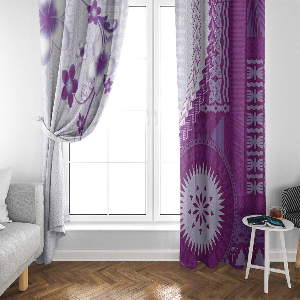 Bula Fiji Window Curtain Violet Plumeria Masi Tapa Pattern - Polynesian Pride