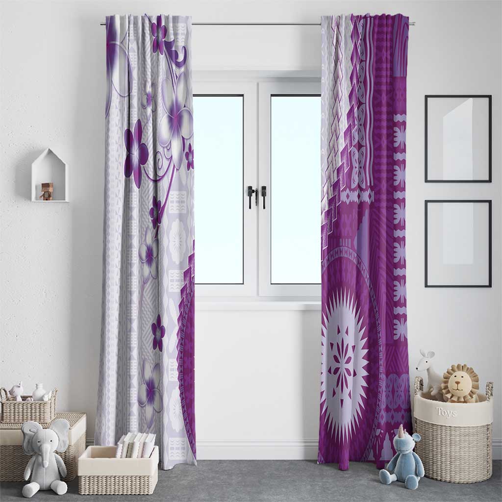 Bula Fiji Window Curtain Violet Plumeria Masi Tapa Pattern - Polynesian Pride