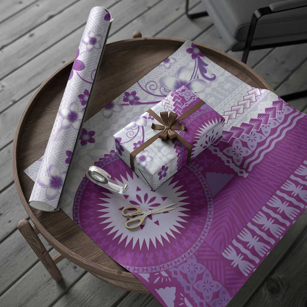 Bula Fiji Wrapping Paper Violet Plumeria Masi Tapa Pattern LT05 - Polynesian Pride