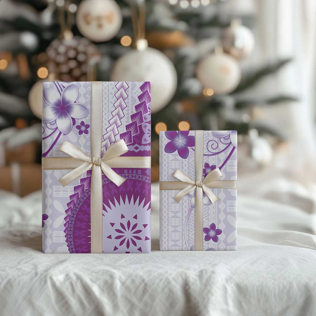 Bula Fiji Wrapping Paper Violet Plumeria Masi Tapa Pattern LT05 - Polynesian Pride