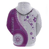 Bula Fiji Zip Hoodie Violet Plumeria Masi Tapa Pattern - Polynesian Pride