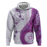 Bula Fiji Zip Hoodie Violet Plumeria Masi Tapa Pattern - Polynesian Pride