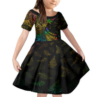 Personalised New Zealand Wellington Pride Family Matching Mermaid Dress and Hawaiian Shirt Rainbow Silver Fern Paua Shell LT05 Daughter's Dress Black - Polynesian Pride