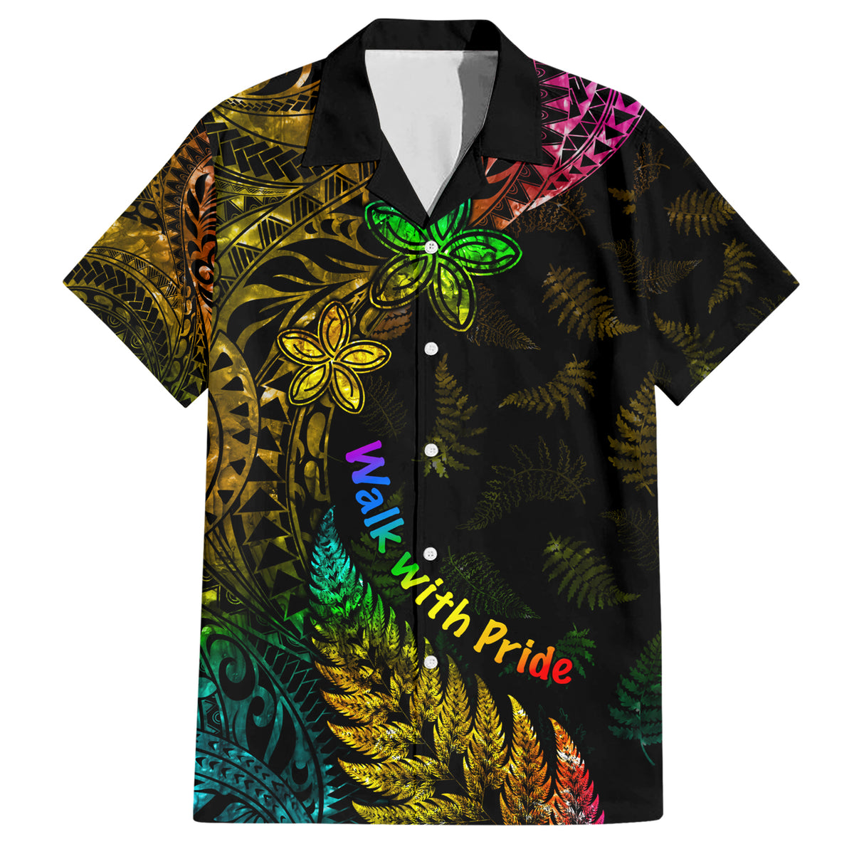 Personalised New Zealand Wellington Pride Family Matching Short Sleeve Bodycon Dress and Hawaiian Shirt Rainbow Silver Fern Paua Shell LT05 Dad's Shirt - Short Sleeve Black - Polynesian Pride