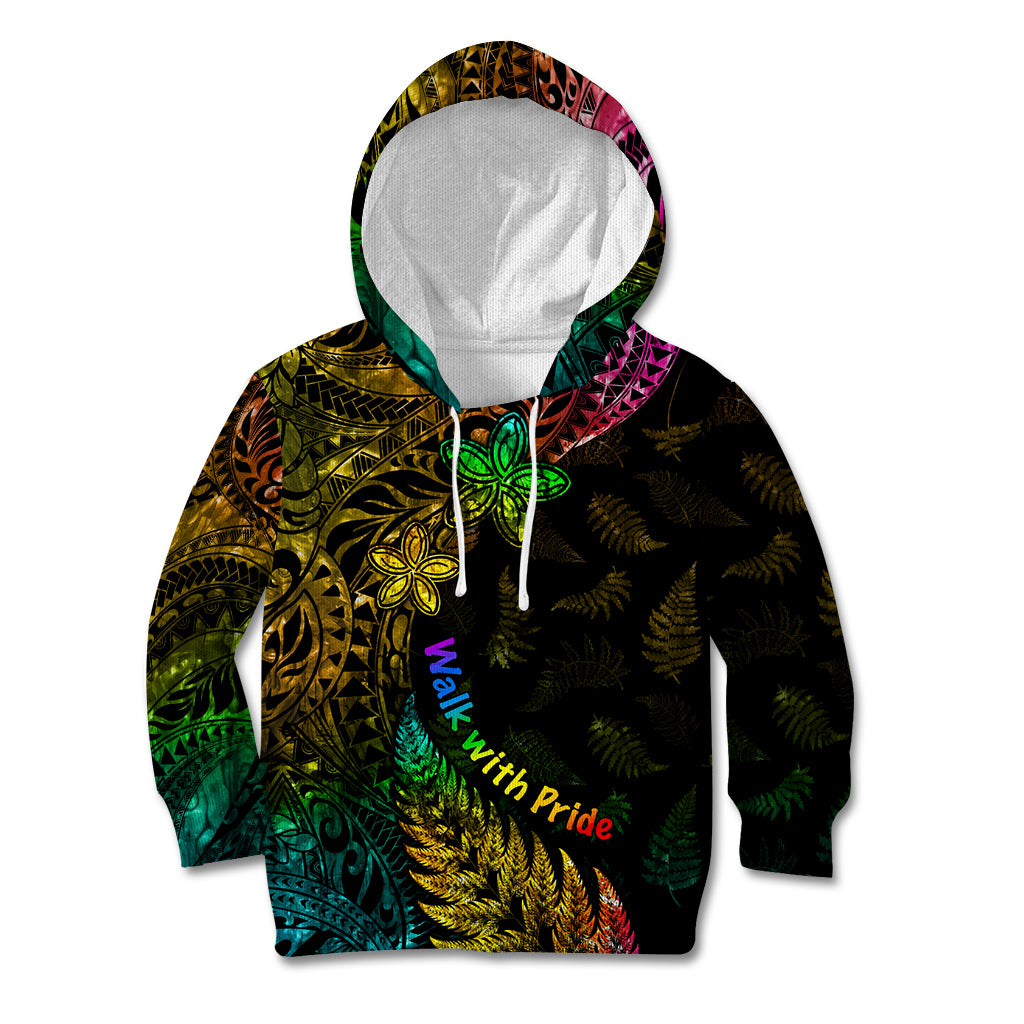 Personalised New Zealand Wellington Pride Kid Hoodie Rainbow Silver Fern Paua Shell LT05 Hoodie Black - Polynesian Pride