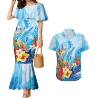 Polynesia Humpback Whale Couples Matching Mermaid Dress and Hawaiian Shirt Ocean Style LT05 Blue - Polynesian Pride
