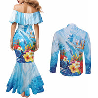 Polynesia Humpback Whale Couples Matching Mermaid Dress and Long Sleeve Button Shirt Ocean Style LT05 - Polynesian Pride