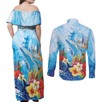Polynesia Humpback Whale Couples Matching Off Shoulder Maxi Dress and Long Sleeve Button Shirt Ocean Style LT05 - Polynesian Pride