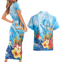 Polynesia Humpback Whale Couples Matching Short Sleeve Bodycon Dress and Hawaiian Shirt Ocean Style LT05 - Polynesian Pride