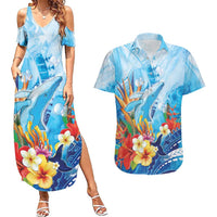 Polynesia Humpback Whale Couples Matching Summer Maxi Dress and Hawaiian Shirt Ocean Style LT05 Blue - Polynesian Pride