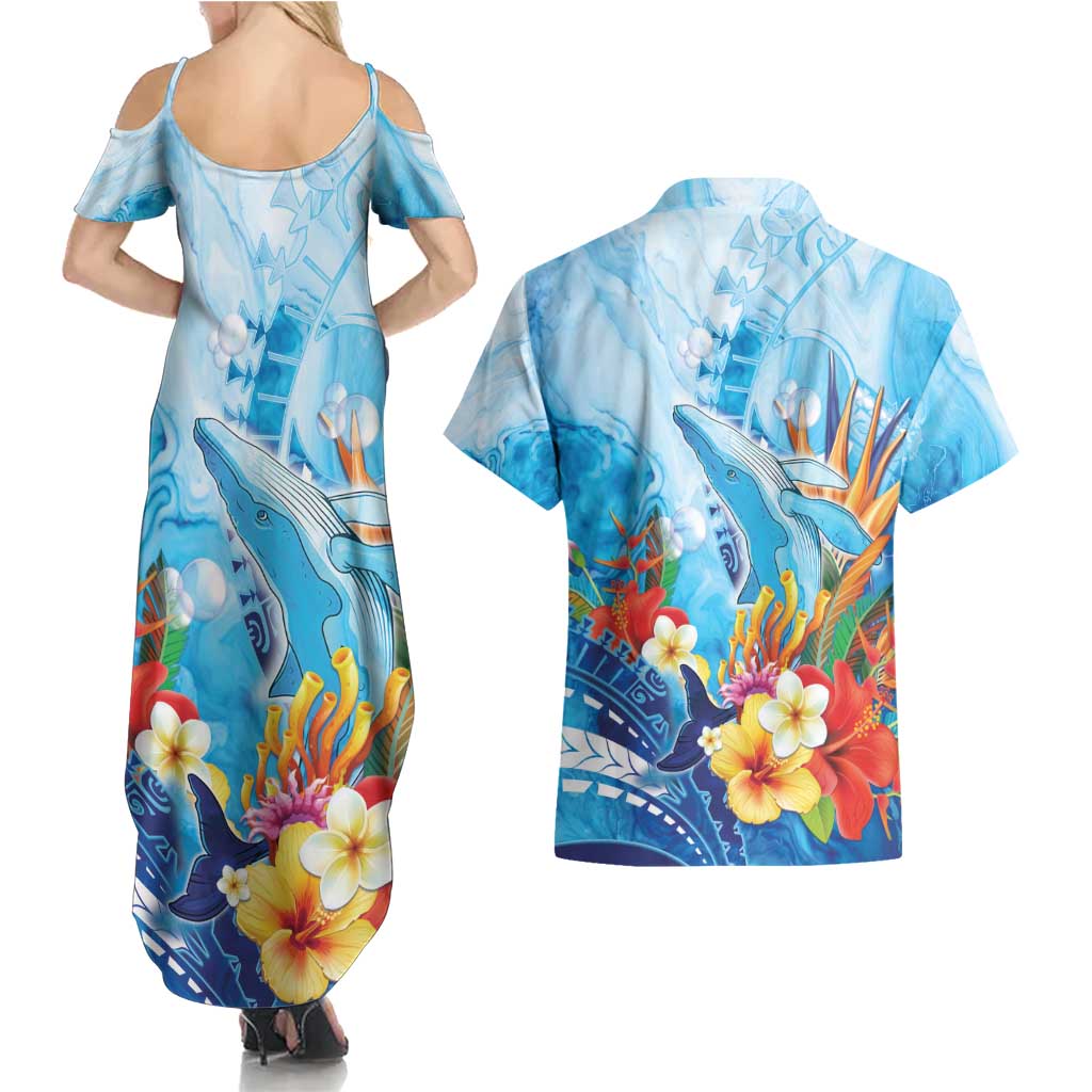 Polynesia Humpback Whale Couples Matching Summer Maxi Dress and Hawaiian Shirt Ocean Style LT05 - Polynesian Pride